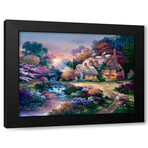 Garden Wishing Well Black Modern Wood Framed Art Print by Lee, James