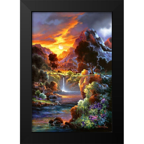 Sunset Falls Black Modern Wood Framed Art Print by Lee, James