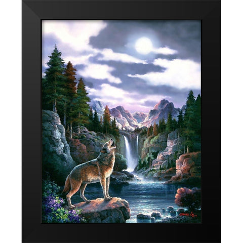 Wolf Moon Black Modern Wood Framed Art Print by Lee, James