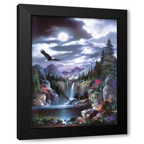 Moonlit Eagle Black Modern Wood Framed Art Print by Lee, James