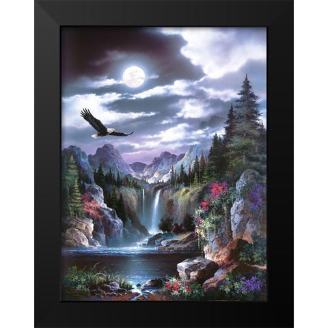 Moonlit Eagle Black Modern Wood Framed Art Print by Lee, James