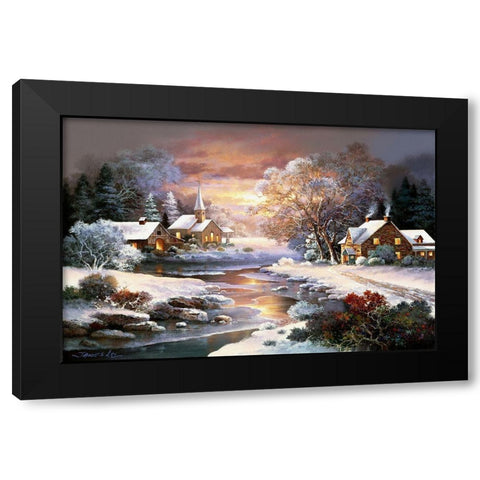 Winter Church Black Modern Wood Framed Art Print with Double Matting by Lee, James