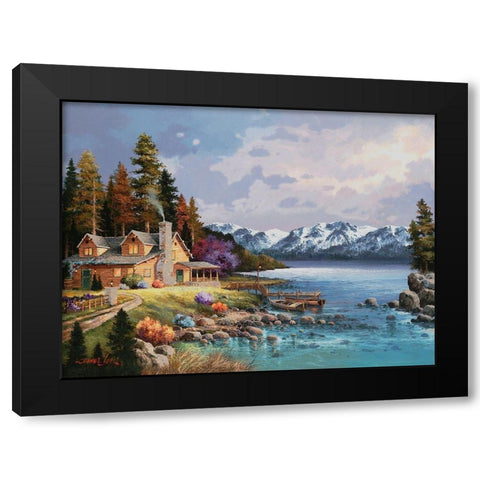 Mountain Cabin Black Modern Wood Framed Art Print with Double Matting by Lee, James