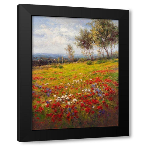 Wildflower Hillside Black Modern Wood Framed Art Print with Double Matting by Hulsey