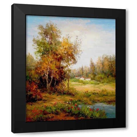 Poppies Pond Black Modern Wood Framed Art Print with Double Matting by Hulsey
