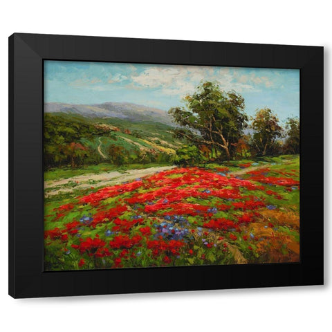 Poppy Hillside Black Modern Wood Framed Art Print by Hulsey