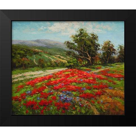 Poppy Hillside Black Modern Wood Framed Art Print by Hulsey