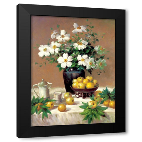 Dogwood And Lemons Black Modern Wood Framed Art Print with Double Matting by Welby