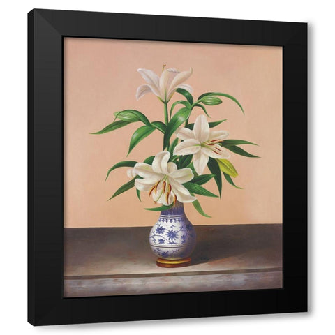 White Lilies Black Modern Wood Framed Art Print by Welby