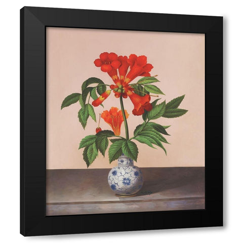 Red Flutes Black Modern Wood Framed Art Print by Welby