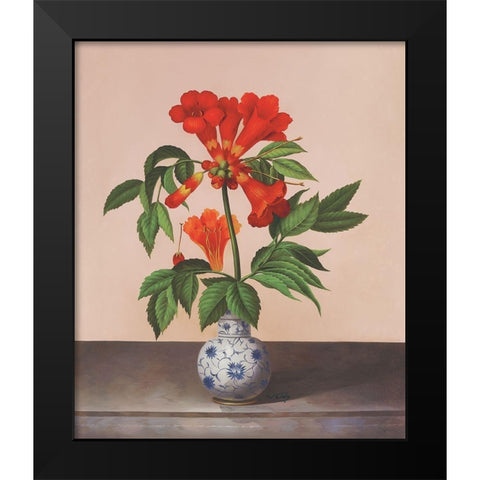 Red Flutes Black Modern Wood Framed Art Print by Welby