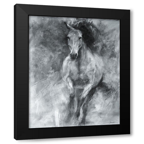 Incoming Equine Black Modern Wood Framed Art Print by Campbell, Robert
