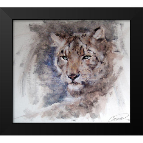 Snow Leopard Stare Black Modern Wood Framed Art Print by Campbell, Robert