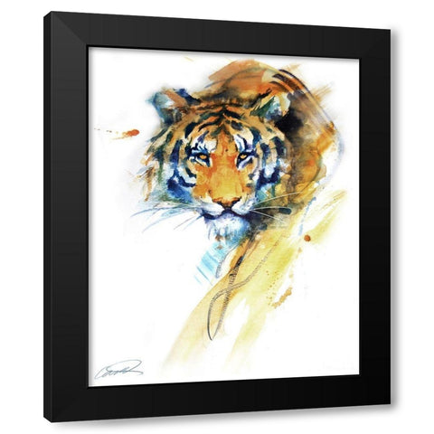 Tiger Strokes Black Modern Wood Framed Art Print by Campbell, Robert