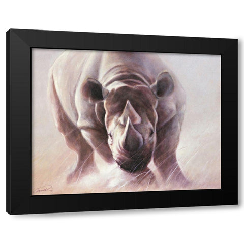 Full Speed Ahead Rhino Black Modern Wood Framed Art Print by Campbell, Robert
