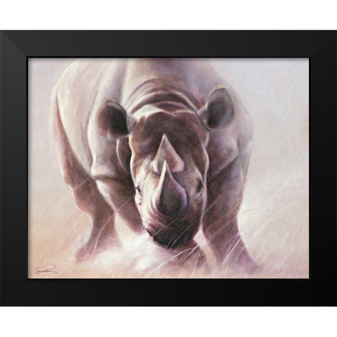 Full Speed Ahead Rhino Black Modern Wood Framed Art Print by Campbell, Robert