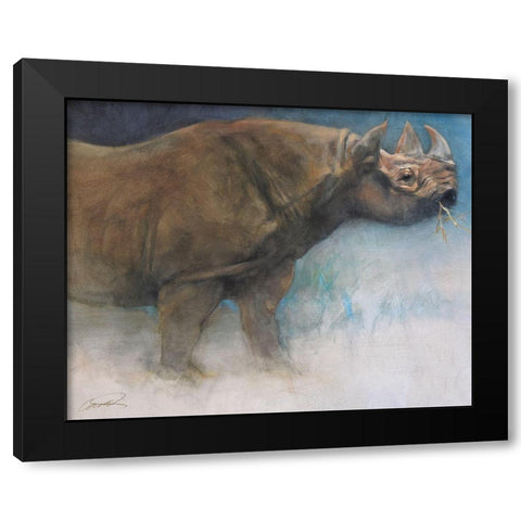 The Guardian Rhino Black Modern Wood Framed Art Print by Campbell, Robert