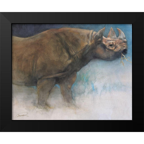 The Guardian Rhino Black Modern Wood Framed Art Print by Campbell, Robert