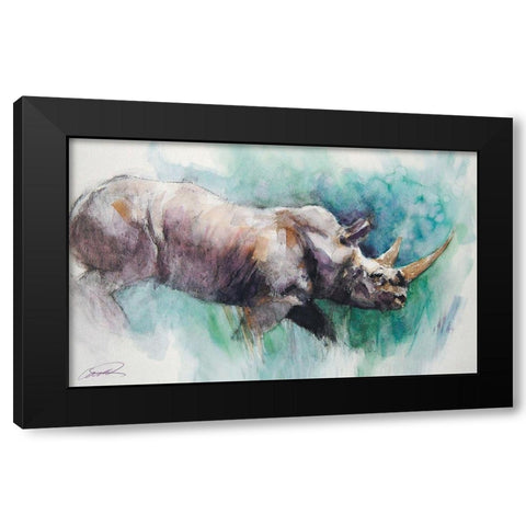 Rhino Crossing Black Modern Wood Framed Art Print with Double Matting by Campbell, Robert