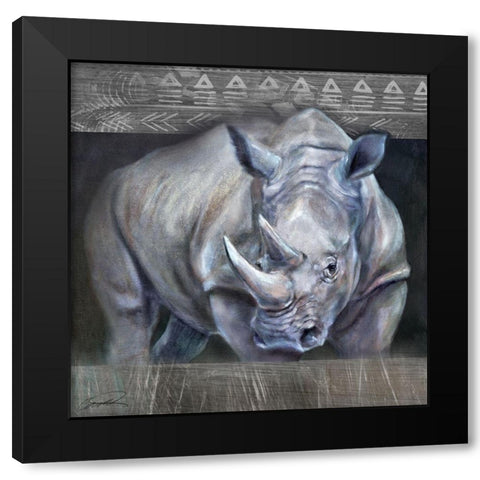 Gatekeeper Rhino Black Modern Wood Framed Art Print by Campbell, Robert