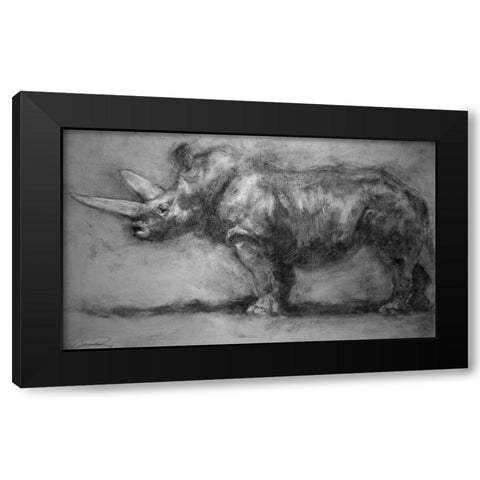 Security Guard Rhino Black Modern Wood Framed Art Print by Campbell, Robert