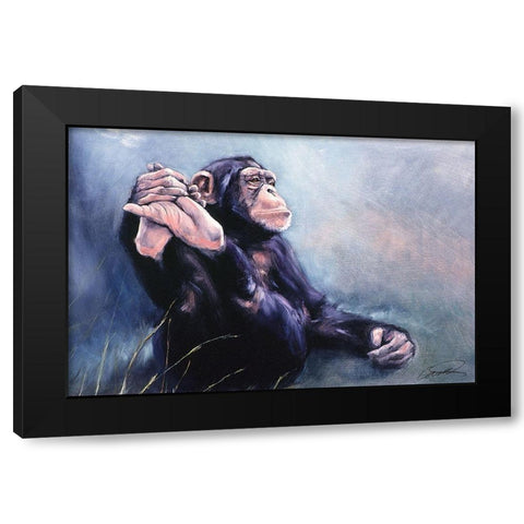 Cest la Vie Chimp Black Modern Wood Framed Art Print by Campbell, Robert