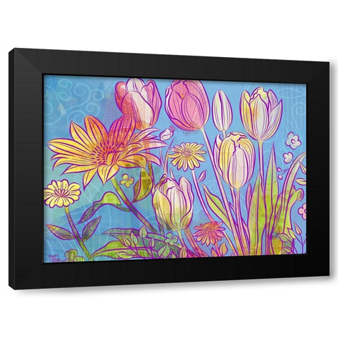 Rebel Yell Tulips Black Modern Wood Framed Art Print by Naskrent, Delores