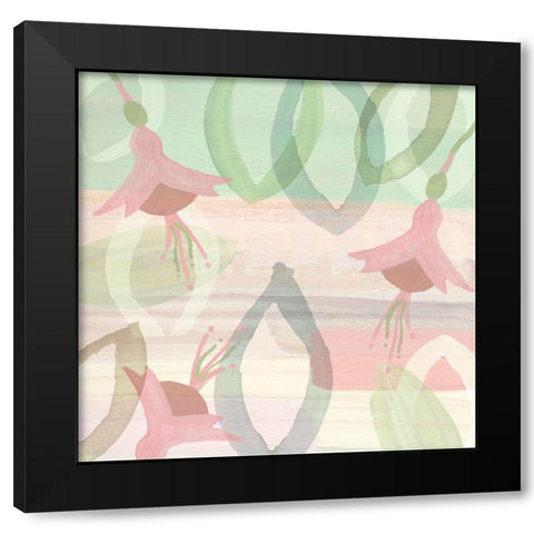 Blush and Mint Dancing Flowers Black Modern Wood Framed Art Print by Kouta, Flora