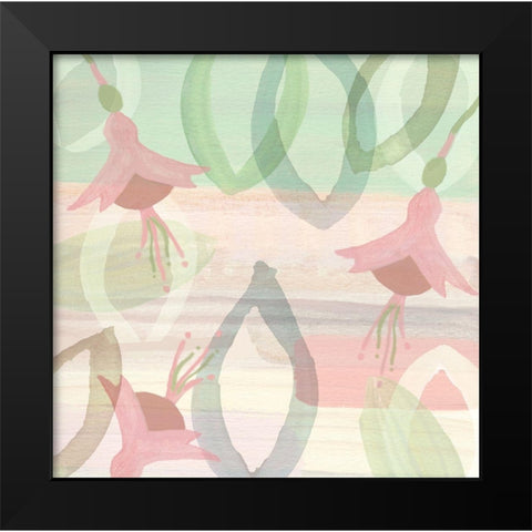 Blush and Mint Dancing Flowers Black Modern Wood Framed Art Print by Kouta, Flora