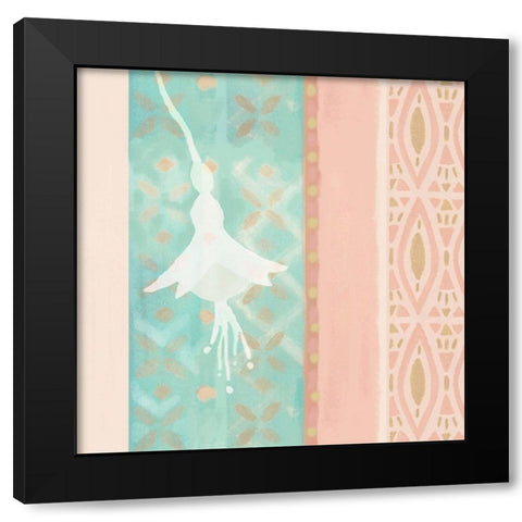 Pink and Mint Flower Panel Black Modern Wood Framed Art Print with Double Matting by Kouta, Flora