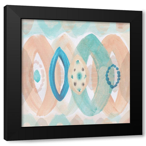 Peach Blue Ellipses Black Modern Wood Framed Art Print with Double Matting by Kouta, Flora