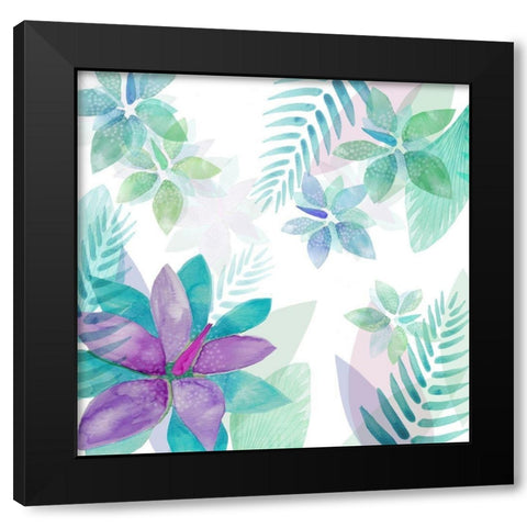 Aqua Violet Flowers Black Modern Wood Framed Art Print with Double Matting by Kouta, Flora