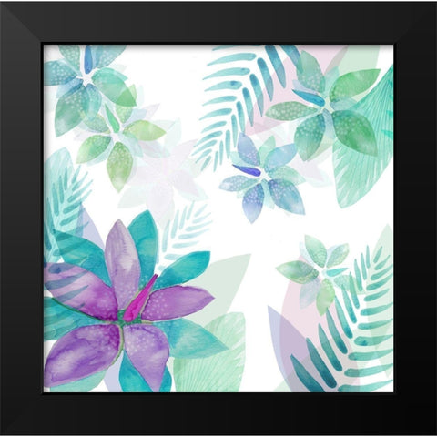 Aqua Violet Flowers Black Modern Wood Framed Art Print by Kouta, Flora