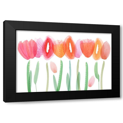 Joyful Flowers Black Modern Wood Framed Art Print by Kouta, Flora