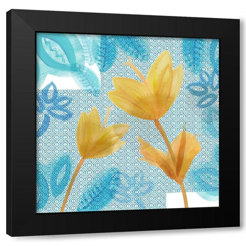 Yellow Indigo Flowers II Black Modern Wood Framed Art Print with Double Matting by Kouta, Flora