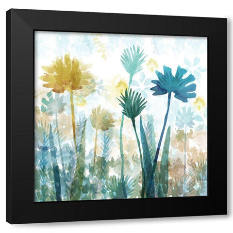 Blue Flowers II Black Modern Wood Framed Art Print with Double Matting by Kouta, Flora