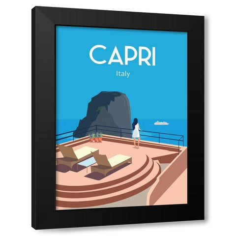 Capri Italy travel poster Black Modern Wood Framed Art Print with Double Matting by ARCTIC FRAME
