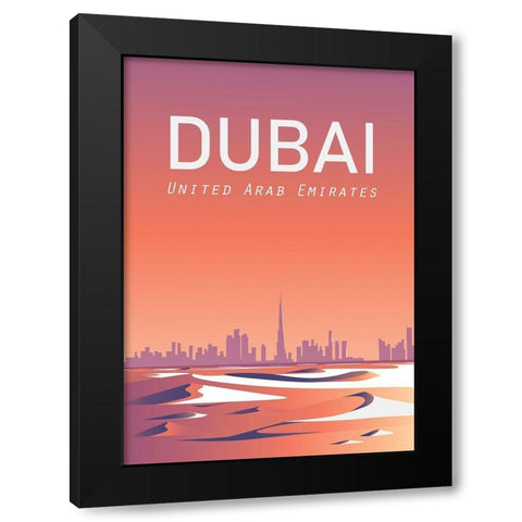 Dubai travel poster Black Modern Wood Framed Art Print by ARCTIC FRAME
