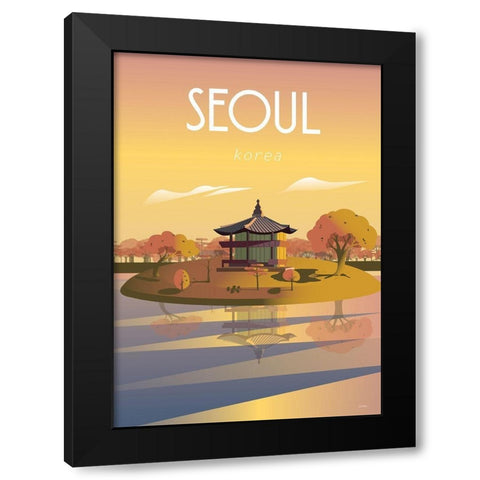 seoul travel poster Black Modern Wood Framed Art Print with Double Matting by ARCTIC FRAME