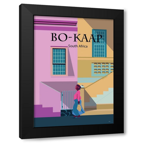 bo kaap travel poster Black Modern Wood Framed Art Print by ARCTIC FRAME