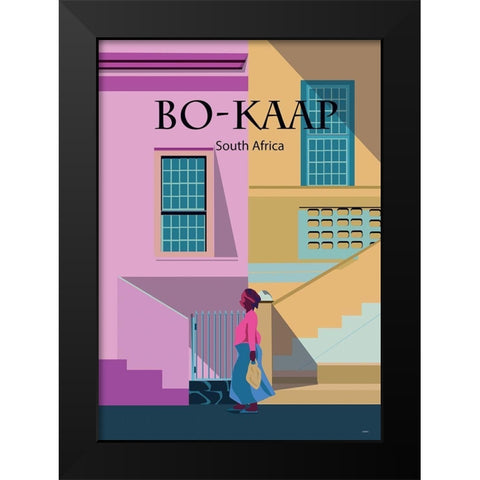bo kaap travel poster Black Modern Wood Framed Art Print by ARCTIC FRAME