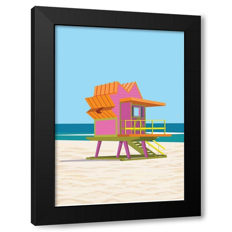 south beach life guard station Black Modern Wood Framed Art Print by ARCTIC FRAME