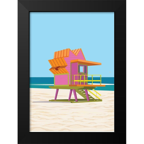 south beach life guard station Black Modern Wood Framed Art Print by ARCTIC FRAME