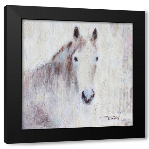 White Bay horse Black Modern Wood Framed Art Print with Double Matting by Orlov, Irena