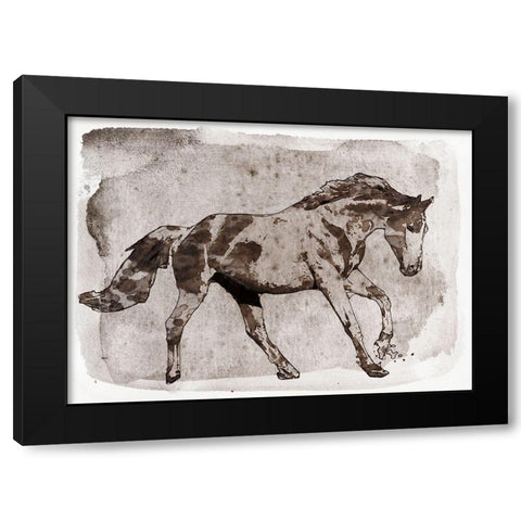 Running Brown Horse Black Modern Wood Framed Art Print by Orlov, Irena