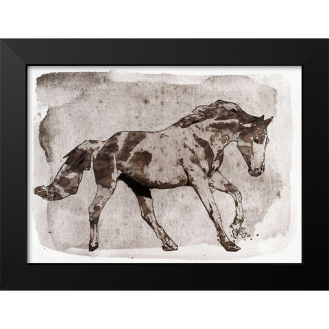 Running Brown Horse Black Modern Wood Framed Art Print by Orlov, Irena