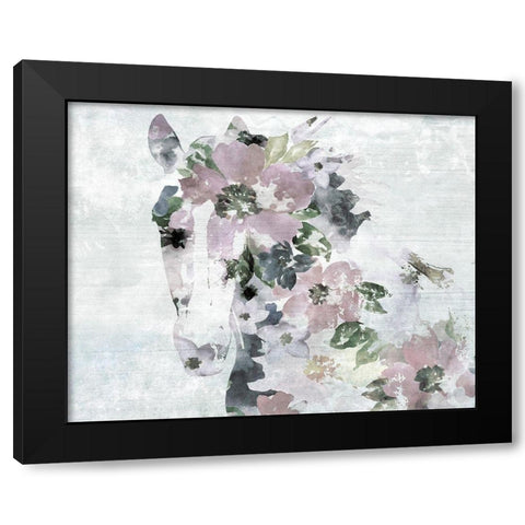 Vivid Floral Horse Black Modern Wood Framed Art Print with Double Matting by Orlov, Irena