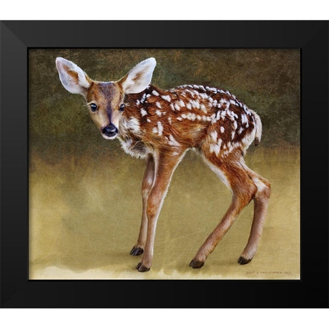 Baby Deer Standing Black Modern Wood Framed Art Print by Vest, Christopher