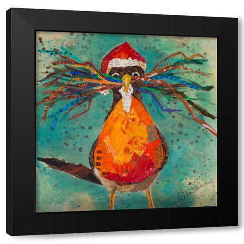 Curious Santa Bird Black Modern Wood Framed Art Print with Double Matting by St Hilaire, Elizabeth