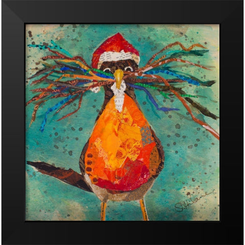 Curious Santa Bird Black Modern Wood Framed Art Print by St Hilaire, Elizabeth